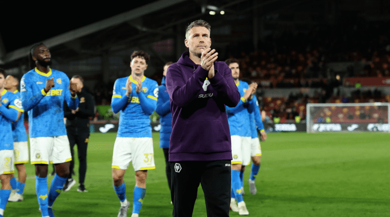 Rob Edwards applauding the Wolves fans;MediaXTrand;Rob Edwards; Tolu Arokodare celebrating his header; The Premier League bottom-half table as of March 2026