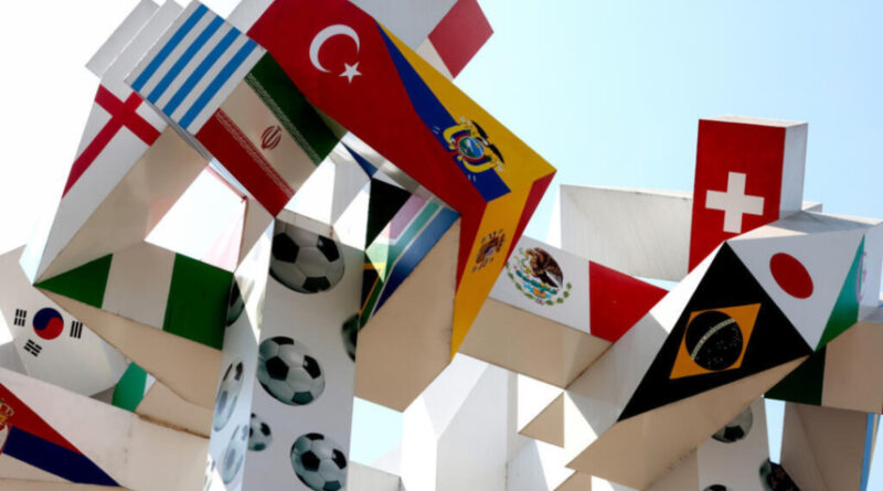 The Iranian Embassy in Mexico City;Iran World Cup ;MediaXTrand; A split graphic of the U.S. and Mexican flags with a football; Mehdi Taj at a press conference.