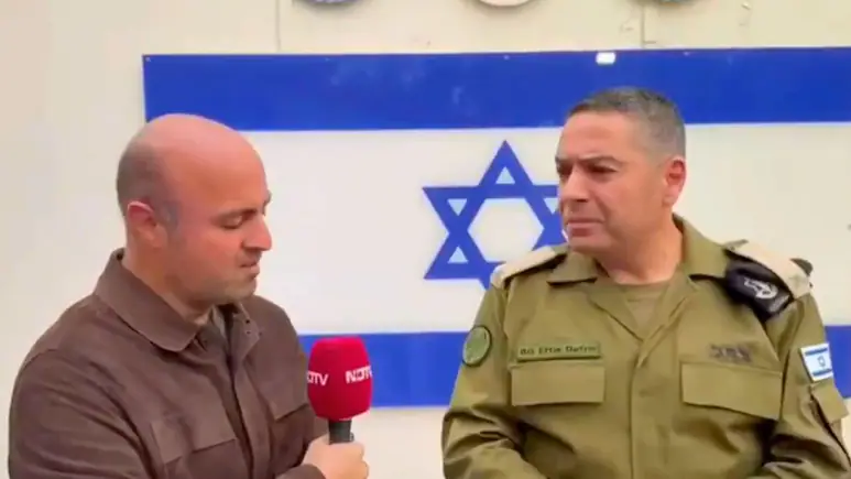 Brigadier General Effie Defrin speaking to NDTV; A visual of the IDF's 'Head of the Octopus' strategy;Effie Defrin's interview; The village of Qlayaa in southern Lebanon.