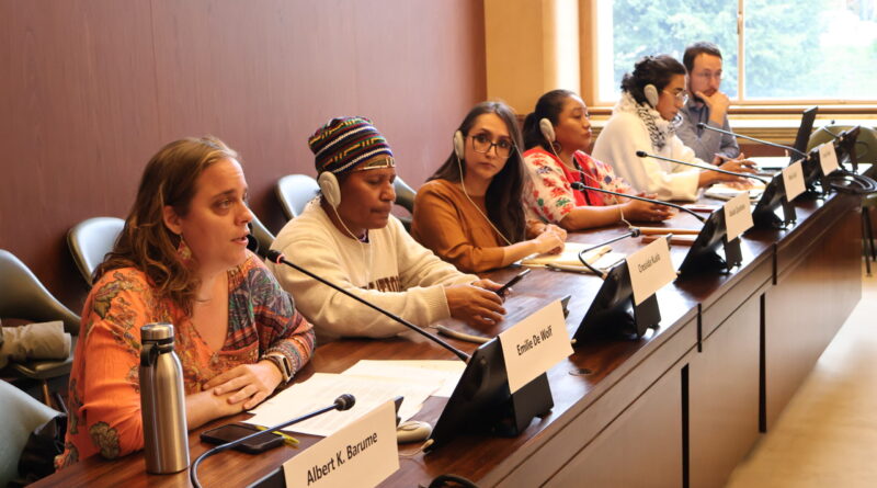 Activists holding a banner for women's rights; Infographic of global human rights funding vs military spending; The United Nations headquarters in New York.