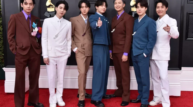 BTS members performing live on stage during their global tour after declining Grammy submissions